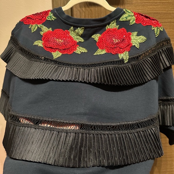 Philipp Plein Tops - Philipp Plein Couture Navy Top with Red Floral Embroidery gorgeous